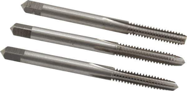 Interstate - #10-24 UNC, 4 Flute, Bottoming, Plug & Taper, Bright Finish, High Speed Steel Tap Set - Right Hand Cut, 2-3/8" OAL, 7/8" Thread Length - USA Tool & Supply