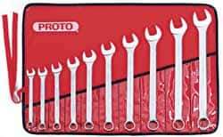 Proto - 10 Piece, 7/16 to 1", Combination Wrench Set - Inch System of Measurement, Satin Finish, Comes in Nylon Roll - USA Tool & Supply