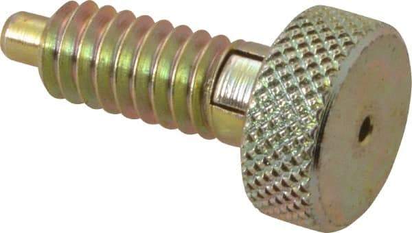 Gibraltar - 1/4-20, 0.4" Thread Length, 0.123" Max Plunger Diam, 0.5 Lb Init to 2 Lb Final End Force, Locking Knob Handle Plunger - Zinc Chromate Plated, Knurled Knob, 0.525" Body Length, 0.4" Length Under Head/Shoulder, 1/8" Plunger Projection - USA Tool & Supply