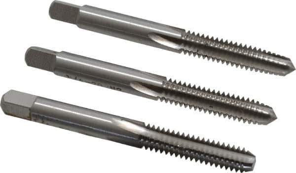 Interstate - 1/4-20 UNC, 4 Flute, Bottoming, Plug & Taper, Bright Finish, High Speed Steel Tap Set - Right Hand Cut, 2-1/2" OAL, 1" Thread Length - USA Tool & Supply