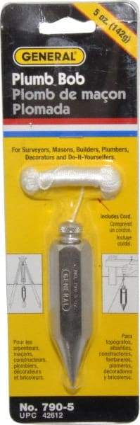 General - 3-3/8 Inch Long, 3/4 Inch Diameter Steel Plumb Bob - 5 Ounce - USA Tool & Supply