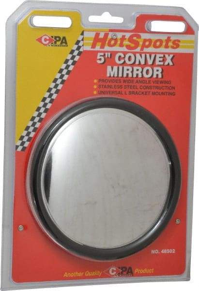 Value Collection - Automotive Full Size Convex Round Mirror with L Bracket - Stainless Steel, 5" Mirror Diam - USA Tool & Supply