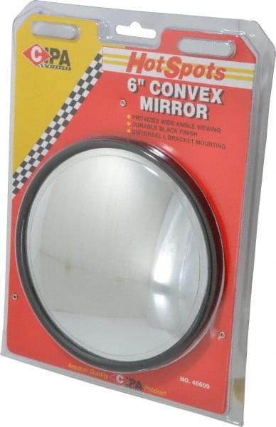 Value Collection - Automotive Full Size Convex Round Mirror with L Bracket - Black, 6" Mirror Diam - USA Tool & Supply