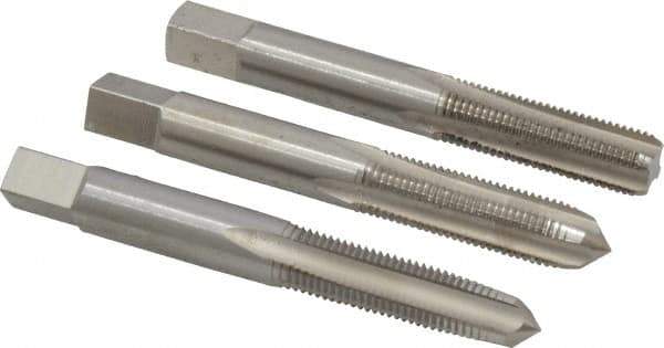 Interstate - 3/8-24 UNF, 4 Flute, Bottoming, Plug & Taper, Bright Finish, High Speed Steel Tap Set - Right Hand Cut, 2-15/16" OAL, 1-1/4" Thread Length - Exact Industrial Supply