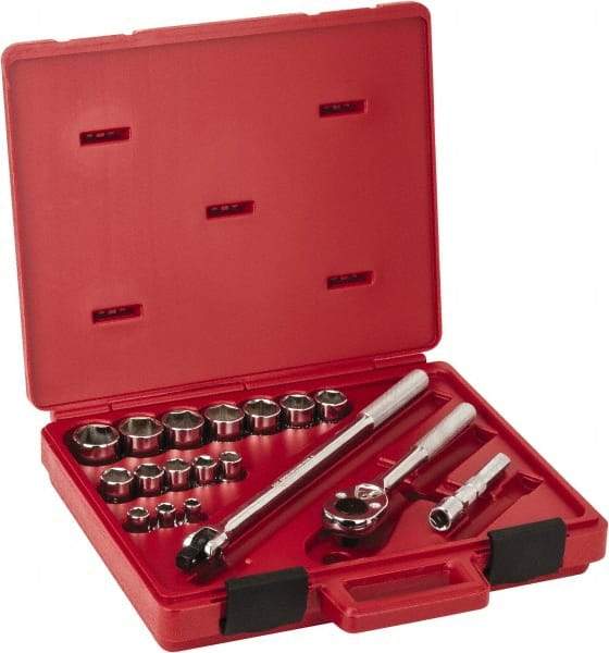 Proto - 18 Piece 1/2" Drive Socket Set - 6 Points, 3/8" to 1-1/4" Range, Inch Measurement Standard - USA Tool & Supply