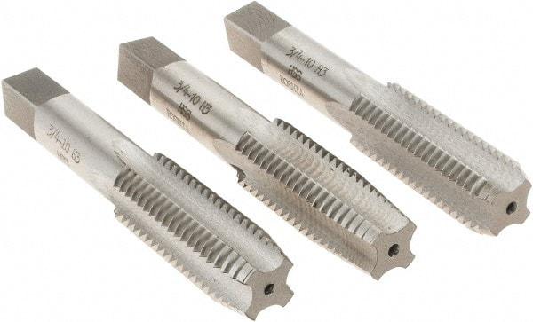 Interstate - 3/4-10 UNC, 4 Flute, Bottoming, Plug & Taper, Bright Finish, High Speed Steel Tap Set - Right Hand Cut, 4-1/4" OAL, 2" Thread Length - USA Tool & Supply