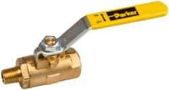 Parker - 1/4" Pipe, Brass Standard Ball Valve - 2 Piece, Inline - One Way Flow, MNPT x FNPT Ends, Lever Handle, 600 WOG, 150 WSP - USA Tool & Supply