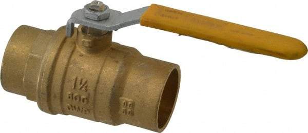 Parker - 1-1/4" Pipe, Brass Standard Ball Valve - 2 Piece, Inline - One Way Flow, Soldered x Soldered Ends, Lever Handle, 600 WOG, 150 WSP - USA Tool & Supply