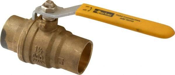 Parker - 1-1/2" Pipe, Brass Standard Ball Valve - 2 Piece, Inline - One Way Flow, Soldered x Soldered Ends, Lever Handle, 600 WOG, 150 WSP - USA Tool & Supply