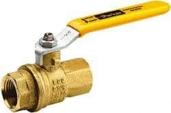 Parker - 1" Pipe, Brass Standard Ball Valve - 2 Piece, Inline - One Way Flow, FNPT x FNPT Ends, Lever Handle, 600 WOG, 150 WSP - USA Tool & Supply