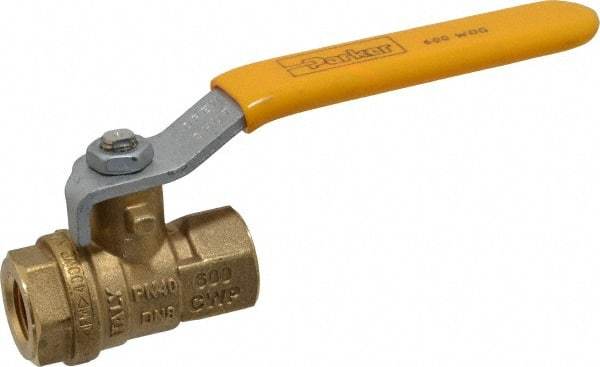 Parker - 1/4" Pipe, Brass Standard Ball Valve - 2 Piece, Inline - One Way Flow, FNPT x FNPT Ends, Lever Handle, 600 WOG, 150 WSP - USA Tool & Supply