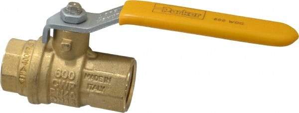 Parker - 1/2" Pipe, Brass Standard Ball Valve - 2 Piece, Inline - One Way Flow, FNPT x FNPT Ends, Lever Handle, 600 WOG, 150 WSP - USA Tool & Supply