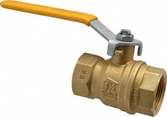 Parker - 1-1/4" Pipe, Brass Standard Ball Valve - 2 Piece, Inline - One Way Flow, FNPT x FNPT Ends, Lever Handle, 600 WOG, 150 WSP - USA Tool & Supply