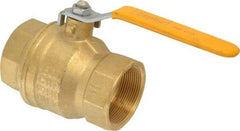 Parker - 2" Pipe, Brass Standard Ball Valve - 2 Piece, Inline - One Way Flow, FNPT x FNPT Ends, Lever Handle, 600 WOG, 150 WSP - USA Tool & Supply