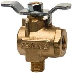 Parker - 1/4" Pipe, Brass Standard Ball Valve - 2 Piece, Right Angle, MNPT x FNPT Ends, Tee Handle, 250 WOG, 150 WSP - USA Tool & Supply
