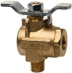 Parker - 1/4" Pipe, Brass Standard Ball Valve - 2 Piece, Right Angle, MNPT x FNPT Ends, Tee Handle, 250 WOG, 150 WSP - USA Tool & Supply