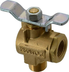 Parker - 3/8" Pipe, Brass Standard Ball Valve - 2 Piece, Right Angle, MNPT x FNPT Ends, Tee Handle, 250 WOG, 150 WSP - USA Tool & Supply