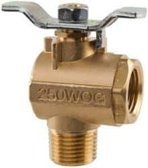 Parker - 1/2" Pipe, Brass Standard Ball Valve - 2 Piece, Right Angle, MNPT x FNPT Ends, Tee Handle, 250 WOG, 150 WSP - USA Tool & Supply