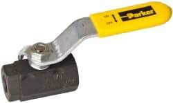 Parker - 1/4" Pipe, Carbon Steel Standard Ball Valve - 2 Piece, Inline - One Way Flow, FNPT x FNPT Ends, Lever Handle, 2,000 WOG, 150 WSP - USA Tool & Supply