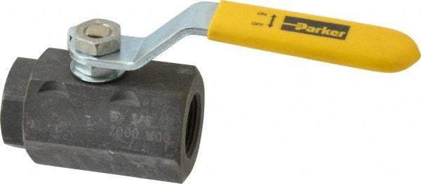 Parker - 3/4" Pipe, Carbon Steel Standard Ball Valve - 2 Piece, Inline - One Way Flow, FNPT x FNPT Ends, Lever Handle, 2,000 WOG, 150 WSP - USA Tool & Supply