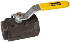 Parker - 1" Pipe, Carbon Steel Standard Ball Valve - 2 Piece, Inline - One Way Flow, FNPT x FNPT Ends, Lever Handle, 2,000 WOG, 150 WSP - USA Tool & Supply