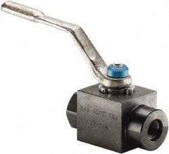 Parker - 3/8" Pipe, Carbon Steel Standard Ball Valve - 2 Piece, Inline - One Way Flow, SAE x SAE Ends, Lever Handle, 6,000 WOG, 150 WSP - USA Tool & Supply