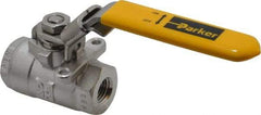 Parker - 1/4" Pipe, Full Port, Stainless Steel Standard Ball Valve - 2 Piece, Inline - One Way Flow, FNPT x FNPT Ends, Padlock Handle, 2,000 WOG, 150 WSP - USA Tool & Supply