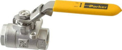 Parker - 3/8" Pipe, Full Port, Stainless Steel Standard Ball Valve - 2 Piece, Inline - One Way Flow, FNPT x FNPT Ends, Padlock Handle, 2,000 WOG, 150 WSP - USA Tool & Supply