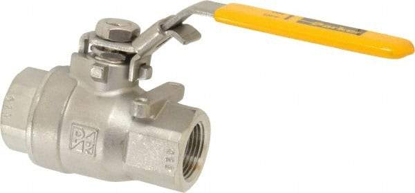 Parker - 3/4" Pipe, Full Port, Stainless Steel Standard Ball Valve - 2 Piece, Inline - One Way Flow, FNPT x FNPT Ends, Padlock Handle, 2,000 WOG, 150 WSP - USA Tool & Supply
