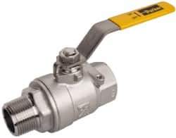 Parker - 1" Pipe, Full Port, Stainless Steel Standard Ball Valve - 2 Piece, Inline - One Way Flow, MNPT x FNPT Ends, Lever Handle, 2,000 WOG, 150 WSP - USA Tool & Supply