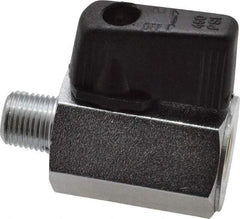 Value Collection - 1/8" Pipe, Brass Miniature Ball Valve - Inline - One Way Flow, MNPT x FNPT Ends, Wedge Handle, 450 WOG - USA Tool & Supply