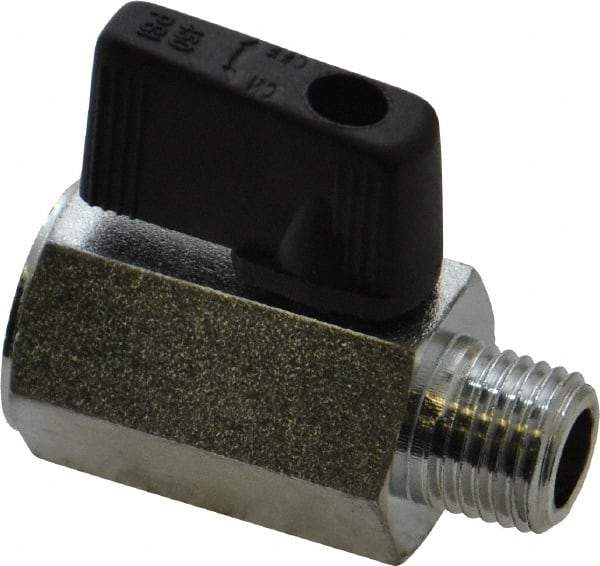 Value Collection - 1/4" Pipe, Brass Miniature Ball Valve - Inline - One Way Flow, MNPT x FNPT Ends, Wedge Handle, 450 WOG - USA Tool & Supply
