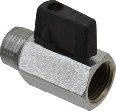 Value Collection - 3/8" Pipe, Brass Miniature Ball Valve - Inline - One Way Flow, MNPT x FNPT Ends, Wedge Handle, 450 WOG - USA Tool & Supply