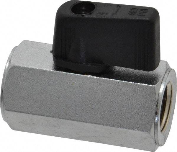 Value Collection - 1/4" Pipe, Brass Miniature Ball Valve - Inline - One Way Flow, FNPT x FNPT Ends, Wedge Handle, 450 WOG - USA Tool & Supply