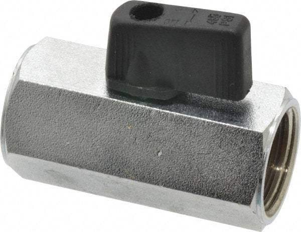 Midwest Control - 1/2" Pipe, Brass Miniature Ball Valve - Inline - One Way Flow, FNPT x FNPT Ends, Wedge Handle, 450 WOG - USA Tool & Supply