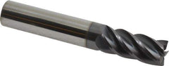 Accupro - 7/16", 1" LOC, 7/16" Shank Diam, 2-3/4" OAL, 5 Flute, Solid Carbide Square End Mill - Single End, AlTiN Finish, Spiral Flute, Variable° Helix, Centercutting, Right Hand Cut, Right Hand Flute - USA Tool & Supply