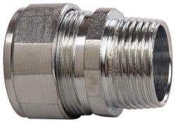 Cooper Crouse-Hinds - 3/4 to 0.85" Cable Capacity, Liquidtight, Straight Strain Relief Cord Grip - 3/4 NPT Thread, 1-9/16" Long, Steel - USA Tool & Supply