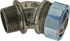 Cooper Crouse-Hinds - 1/4 to 0.35" Cable Capacity, Liquidtight, Elbow Strain Relief Cord Grip - 3/4 NPT Thread, 2-17/32" Long, Malleable Iron - USA Tool & Supply