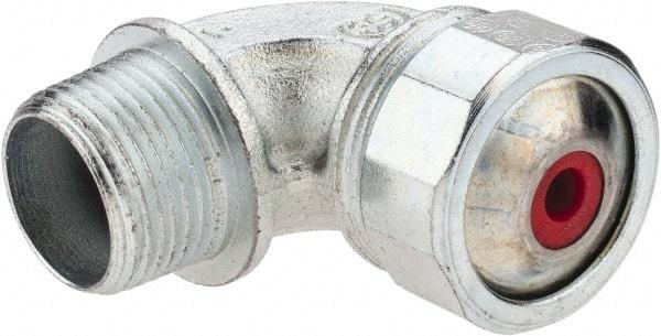 Cooper Crouse-Hinds - 0.15 to 1/4" Cable Capacity, Liquidtight, Elbow Strain Relief Cord Grip - 3/4 NPT Thread, 2-5/16" Long, Malleable Iron - USA Tool & Supply