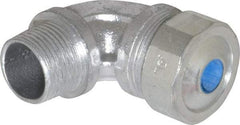 Cooper Crouse-Hinds - 0.35 to 0.45" Cable Capacity, Liquidtight, Elbow Strain Relief Cord Grip - 3/4 NPT Thread, 2-5/16" Long, Malleable Iron - USA Tool & Supply