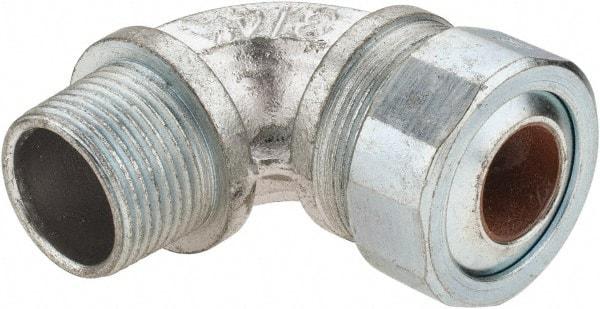 Cooper Crouse-Hinds - 0.55 to 0.65" Cable Capacity, Liquidtight, Elbow Strain Relief Cord Grip - 3/4 NPT Thread, 2-5/16" Long, Malleable Iron - USA Tool & Supply