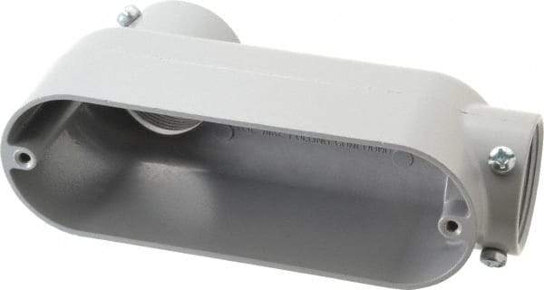 Cooper Crouse-Hinds - Form 5, LB Body, 1-1/2" Trade, EMT, IMC, Rigid Aluminum Conduit Body - Rectangle, 7.81" OAL, 33.8 cc Capacity, Gray - USA Tool & Supply