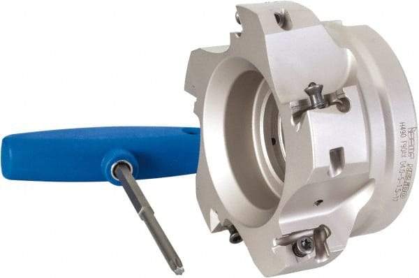 Iscar - 5 Inserts, 4" Cut Diam, 1-1/2" Arbor Diam, 0.642" Max Depth of Cut, Indexable Square-Shoulder Face Mill - 0/90° Lead Angle, 2" High, H490 AN.X 17 Insert Compatibility, Through Coolant, Series Helido - USA Tool & Supply