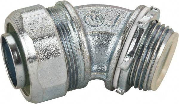 Cooper Crouse-Hinds - 1" Trade, Malleable Iron Threaded Angled Liquidtight Conduit Connector - Insulated - USA Tool & Supply