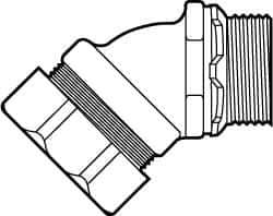 Cooper Crouse-Hinds - 0.15 to 1/4" Cable Capacity, Liquidtight, Elbow Strain Relief Cord Grip - 1/2 NPT Thread, 1-25/32" Long, Malleable Iron - USA Tool & Supply