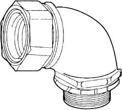 Cooper Crouse-Hinds - 1" Trade, Malleable Iron Threaded Angled Liquidtight Conduit Connector - Noninsulated - USA Tool & Supply