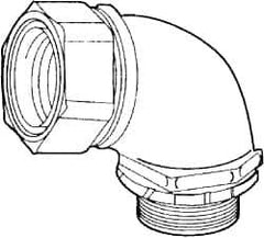 Cooper Crouse-Hinds - 1" Trade, Malleable Iron Threaded Angled Liquidtight Conduit Connector - Noninsulated - USA Tool & Supply