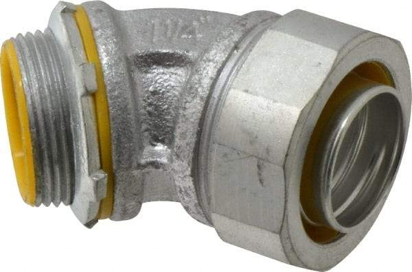 Cooper Crouse-Hinds - 1-1/4" Trade, Malleable Iron Threaded Angled Liquidtight Conduit Connector - Insulated - USA Tool & Supply