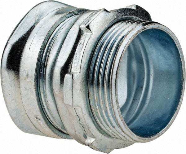 Cooper Crouse-Hinds - 1-1/4" Trade, Steel Compression Straight EMT Conduit Connector - Noninsulated - USA Tool & Supply