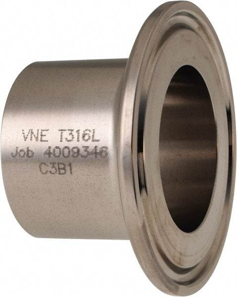 VNE - 1-1/4", Clamp Style, Sanitary Stainless Steel Pipe Welding Ferrule - Tube OD Connection, Grade 316/316L - USA Tool & Supply